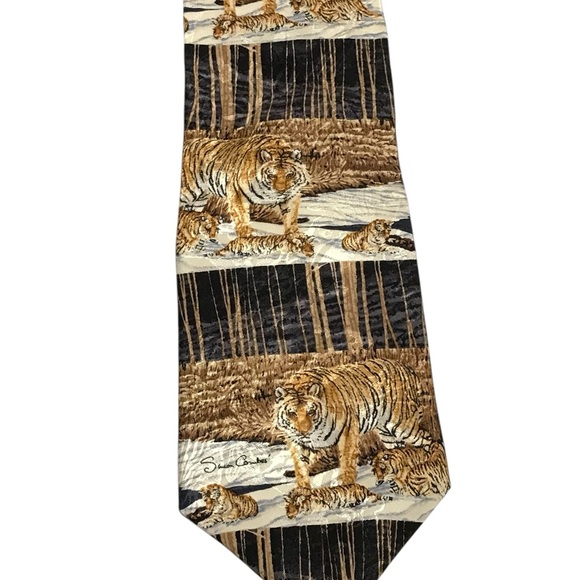 Simon Combes Siberian Winter Tiger Endangered Species Men’s Necktie Tie NWT - Picture 5 of 5